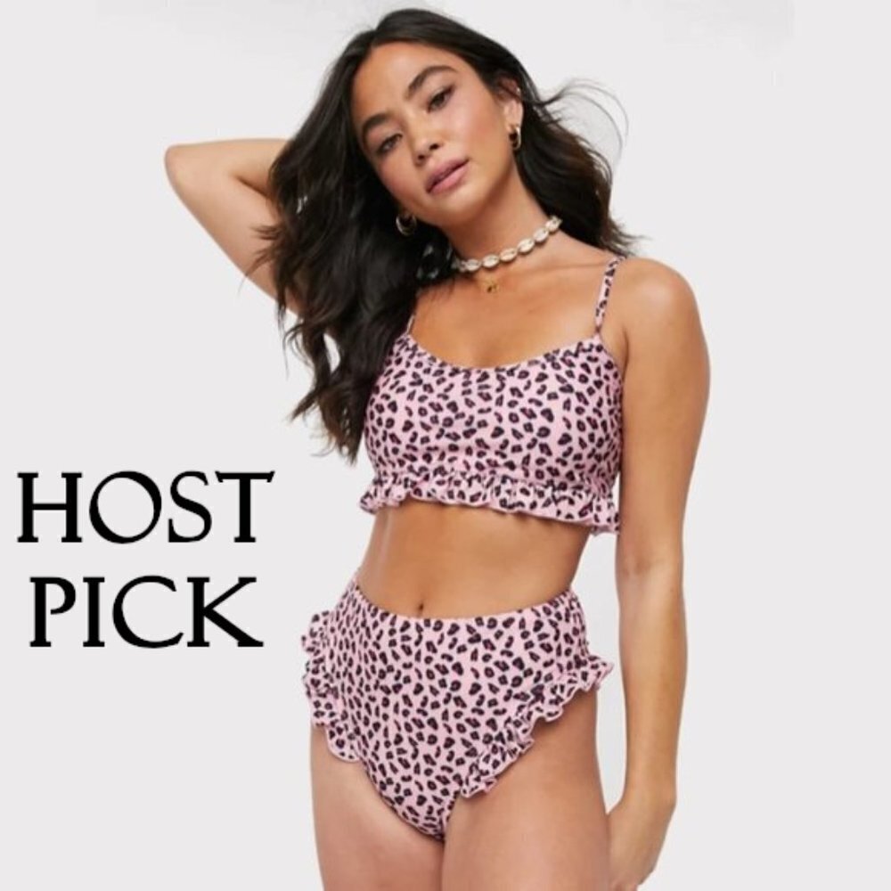 Brave Soul pink leopard bikini top & bottom set XS